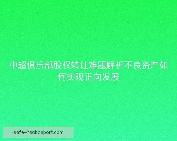 中超俱乐部股权转让难题解析不良资产如何实现正向发展